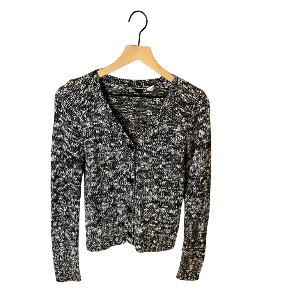 BDG Urban Outfitters Black White Knit Button Front Long Sleeve Cropped Sweater